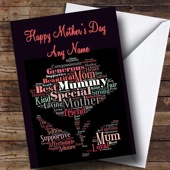 Pink Flower Word Art Personalised Mother's Day Card