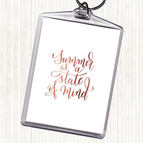 Rose Gold Summer State Of Mind Quote Bag Tag Keychain Keyring