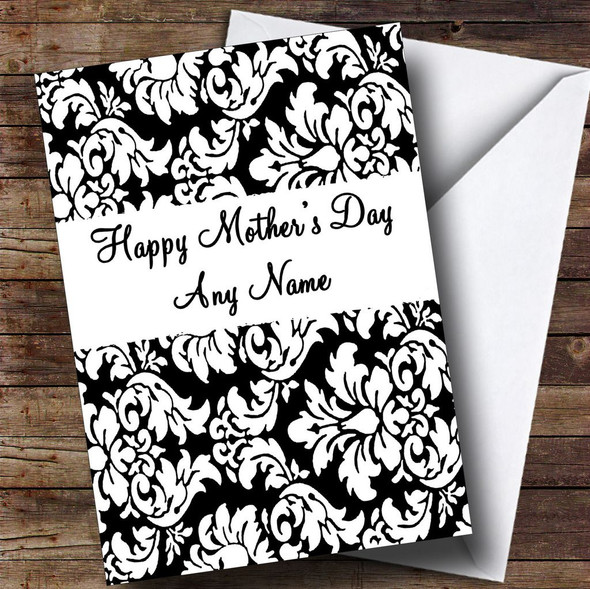 Floral Black White Damask Personalised Mother's Day Card