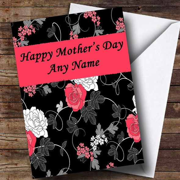 Pretty Black Vintage Floral Personalised Mother's Day Card