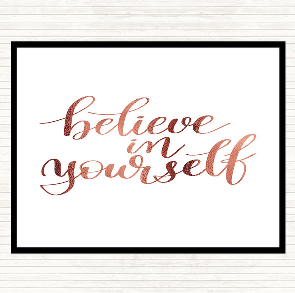Rose Gold Believe In Yourself Swirl Quote Mouse Mat Pad