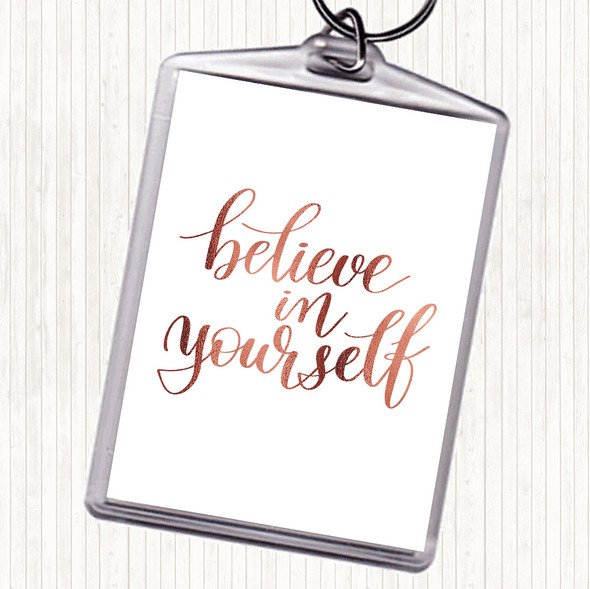 Rose Gold Believe In Yourself Swirl Quote Bag Tag Keychain Keyring