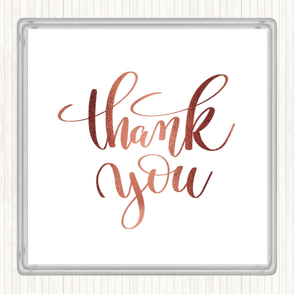 Rose Gold Thank You Swirl Quote Drinks Mat Coaster