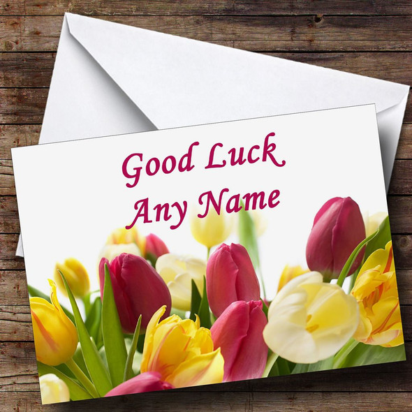 Tulips Personalised Good Luck Card