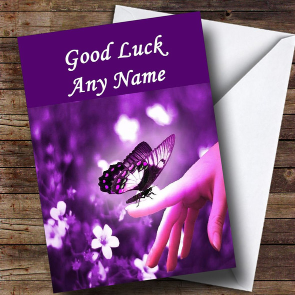 Purple Butterfly Personalised Good Luck Card