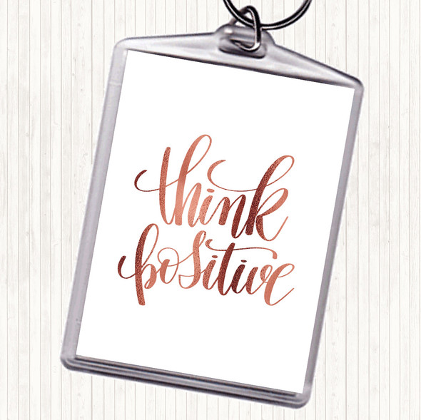 Rose Gold Think Positive Quote Bag Tag Keychain Keyring