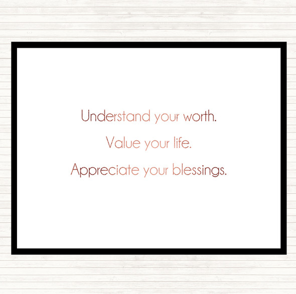 Rose Gold Understand Your Worth Quote Mouse Mat Pad