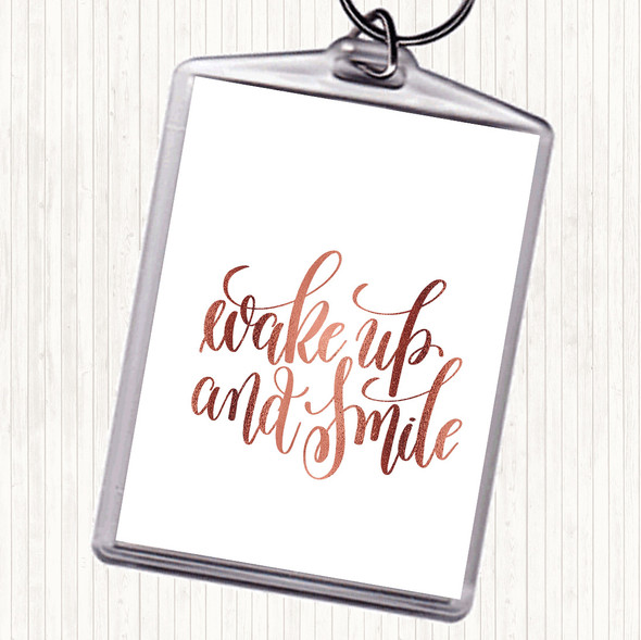 Rose Gold Wake Up Smile Quote Bag Tag Keychain Keyring