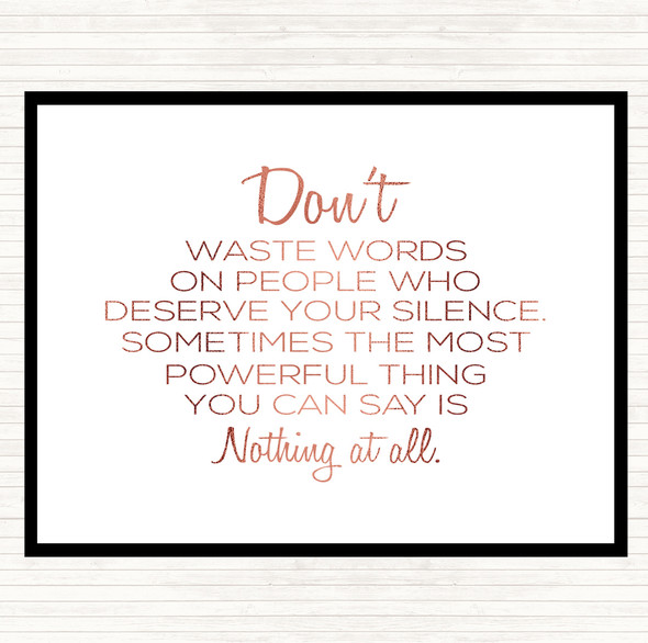 Rose Gold Waste Words Quote Mouse Mat Pad