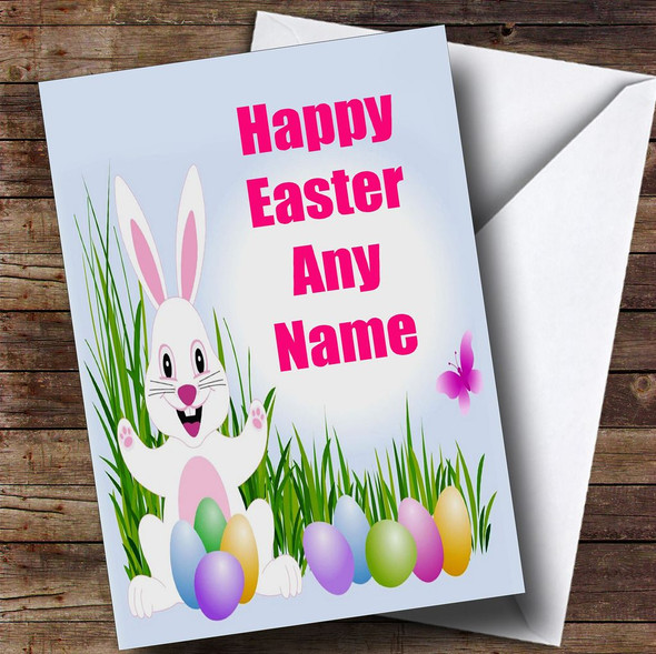 White Easter Bunny Personalised Easter Card