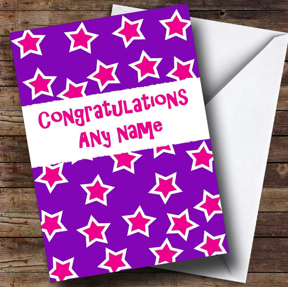 Purple & Pink  Stars Personalised Congratulations Card