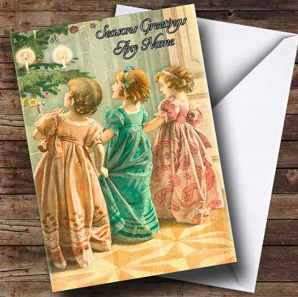 Three Girls Vintage Traditional Personalised Christmas Card
