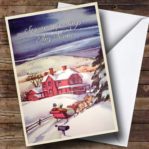 Snowy Night Vintage Traditional Personalised Christmas Card