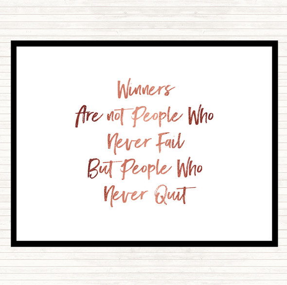 Rose Gold Winners Never Quit Quote Mouse Mat Pad