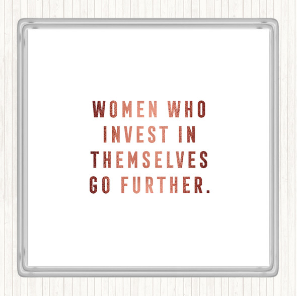 Rose Gold Women Who Invest Quote Drinks Mat Coaster