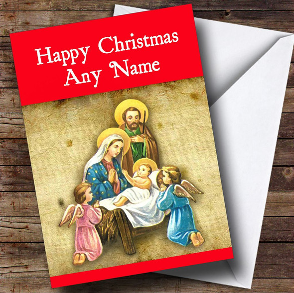 Baby Jesus Red Christmas Card Personalised