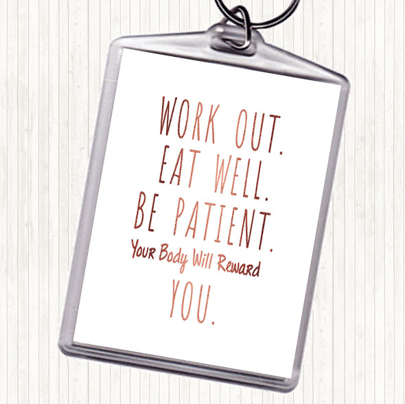 Rose Gold Work Out Quote Bag Tag Keychain Keyring