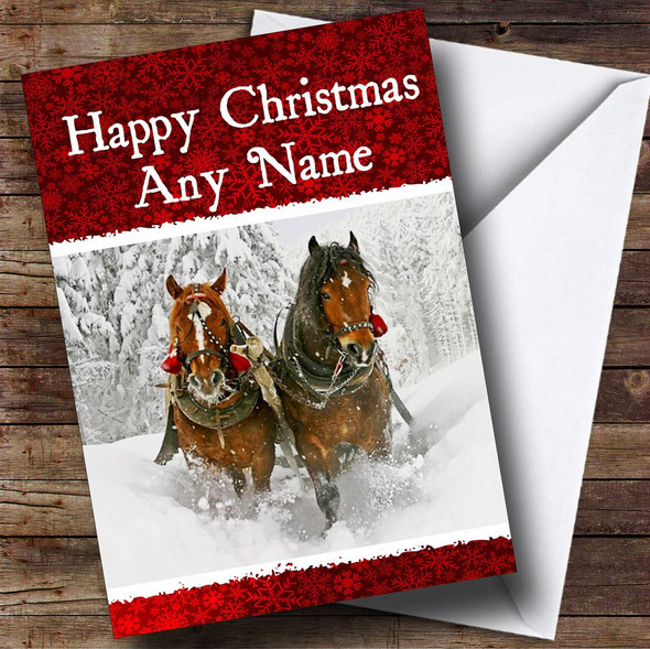 Snowy Horses Christmas Card Personalised