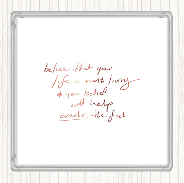 Rose Gold Worth Living Quote Drinks Mat Coaster