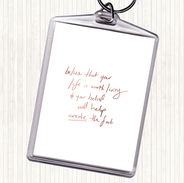 Rose Gold Worth Living Quote Bag Tag Keychain Keyring