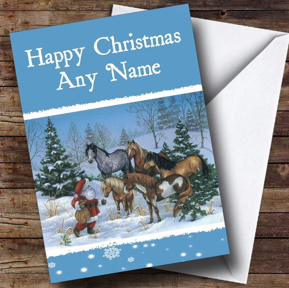 Santa And Horses Christmas Card Personalised