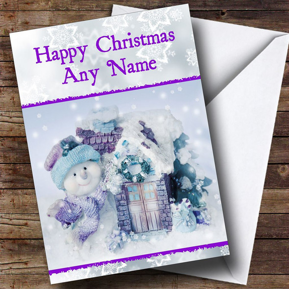 Purple Snowman Christmas Card Personalised