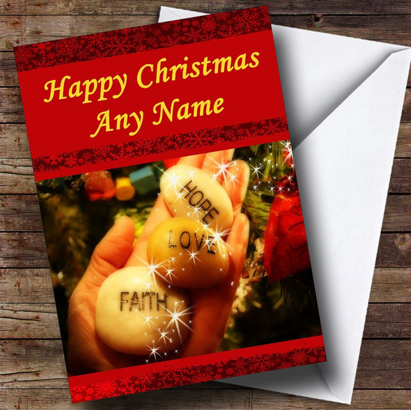 Hope Faith Love Christmas Card Personalised
