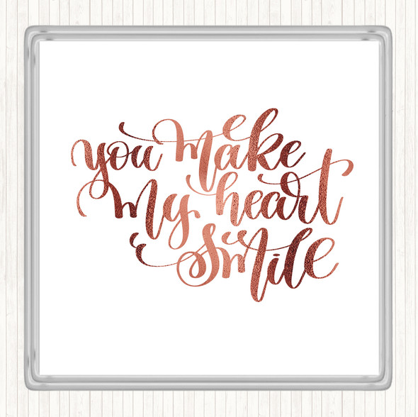 Rose Gold You Make My Heart Smile Quote Drinks Mat Coaster