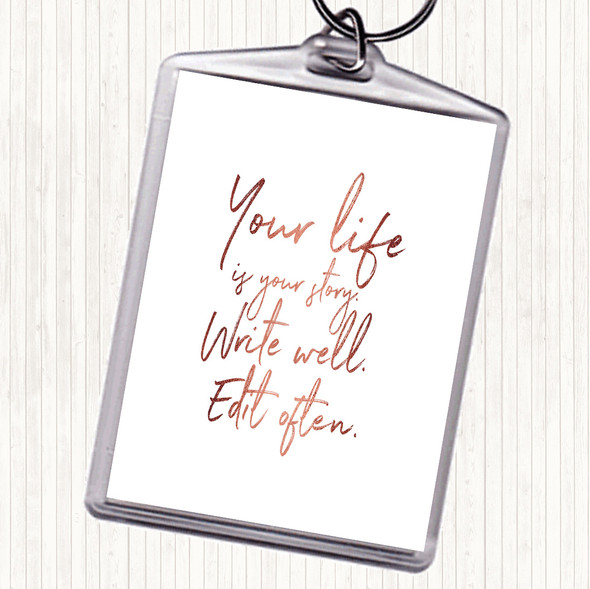 Rose Gold Your Life Quote Bag Tag Keychain Keyring