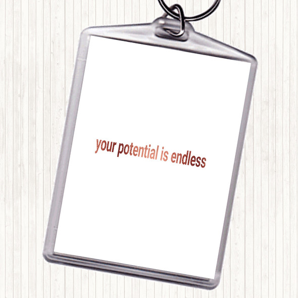 Rose Gold Your Potential Is Endless Quote Bag Tag Keychain Keyring