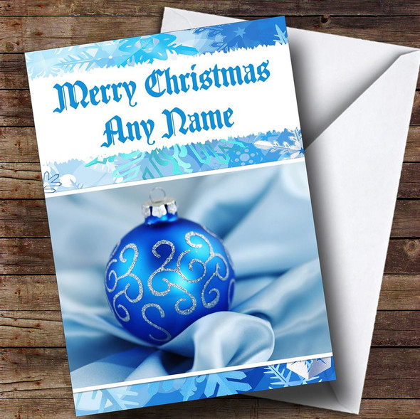 Pretty Blue Bauble Personalised Christmas Card