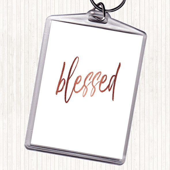 Rose Gold Blessed Quote Bag Tag Keychain Keyring