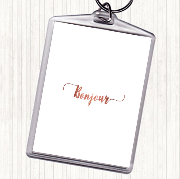 Rose Gold Bonjour Quote Bag Tag Keychain Keyring