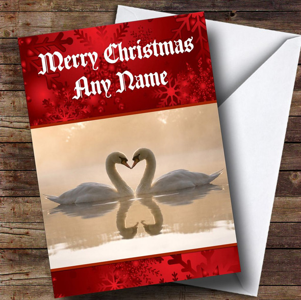 Romantic Swans Personalised Christmas Card