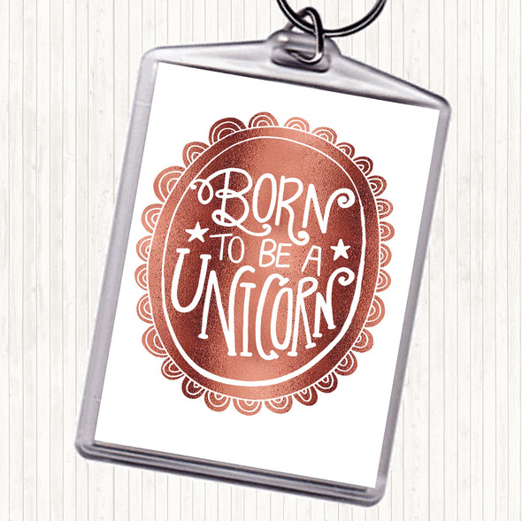 Rose Gold Born-To-Be-Unicorn Quote Bag Tag Keychain Keyring
