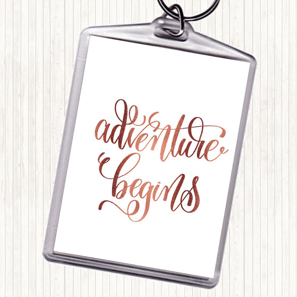 Rose Gold Adventure Begins Swirl Quote Bag Tag Keychain Keyring