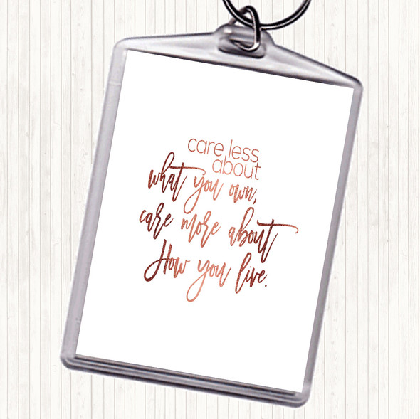 Rose Gold Care Less Quote Bag Tag Keychain Keyring