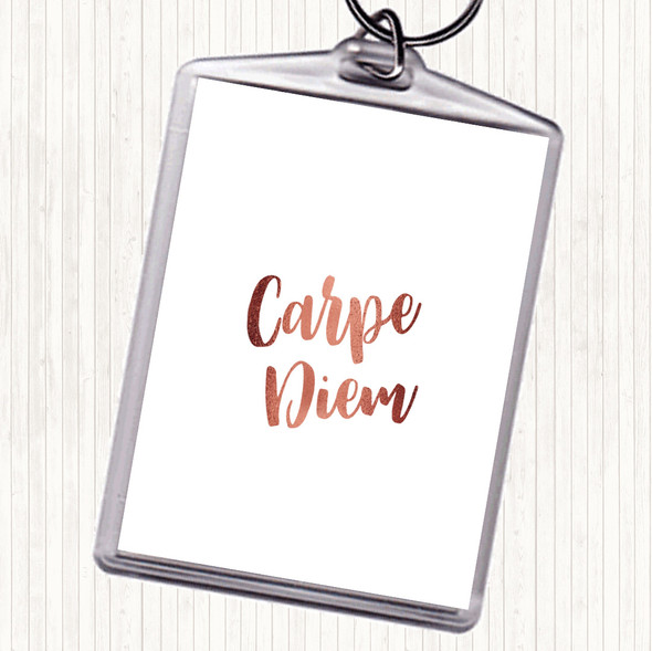 Rose Gold Carpe Diem Quote Bag Tag Keychain Keyring