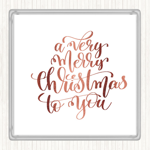 Rose Gold Christmas A Very Merry Xmas Quote Drinks Mat Coaster