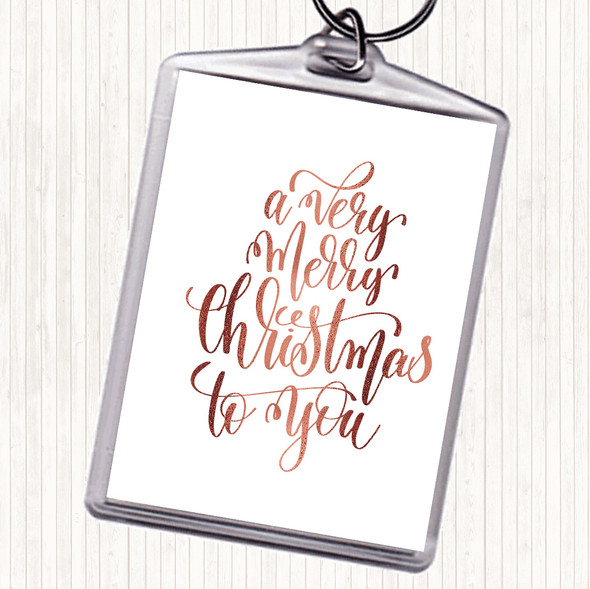 Rose Gold Christmas A Very Merry Xmas Quote Bag Tag Keychain Keyring