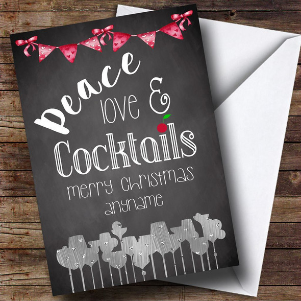 Peace Love & Cocktails Personalised Christmas Card