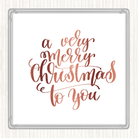 Rose Gold Christmas Ha Very Merry Quote Drinks Mat Coaster