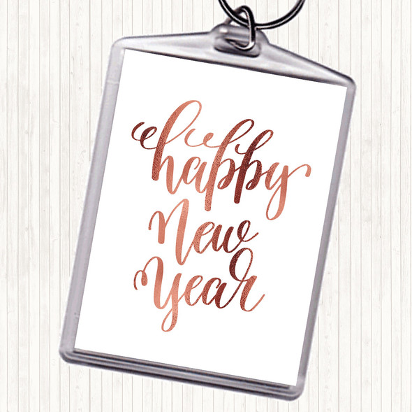 Rose Gold Christmas Happy New Year Quote Bag Tag Keychain Keyring