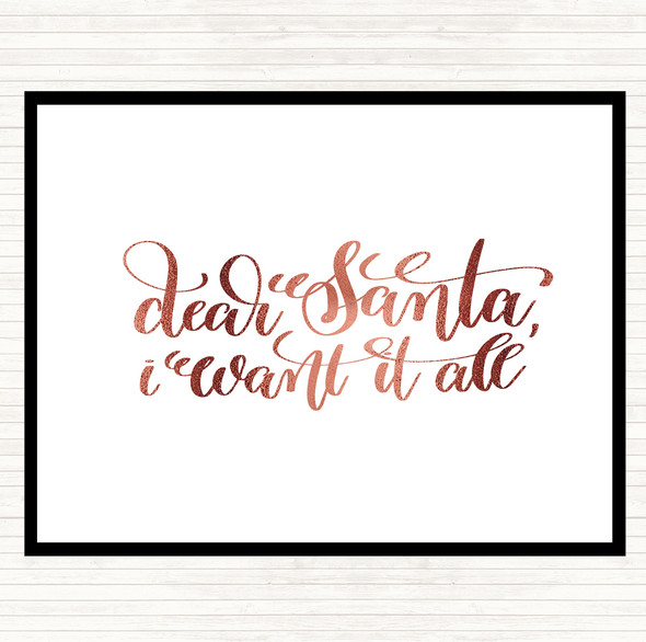 Rose Gold Christmas I Want It All Quote Dinner Table Placemat