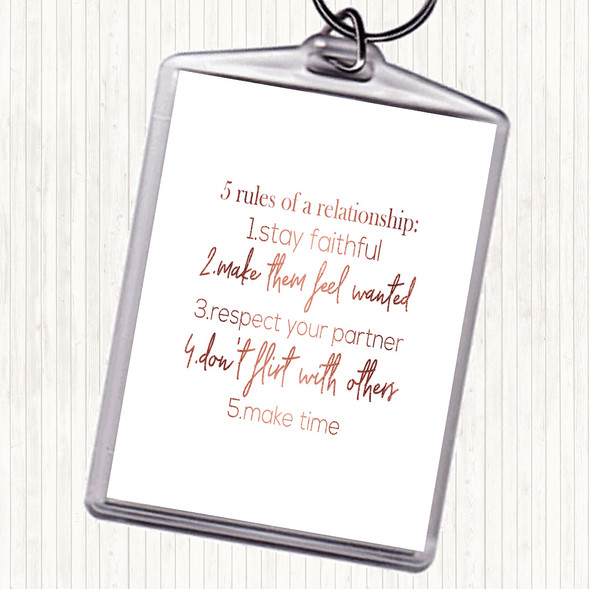 Rose Gold 5 Rules Quote Bag Tag Keychain Keyring