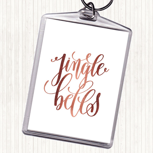 Rose Gold Christmas Jingle Bells Quote Bag Tag Keychain Keyring