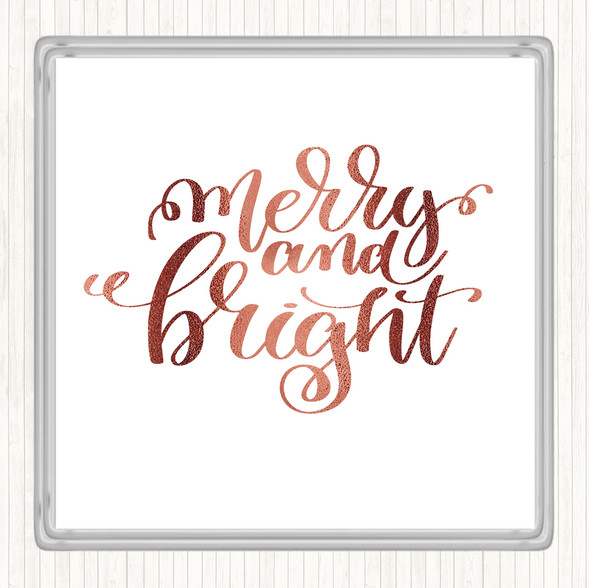 Rose Gold Christmas Merry & Bright Quote Drinks Mat Coaster