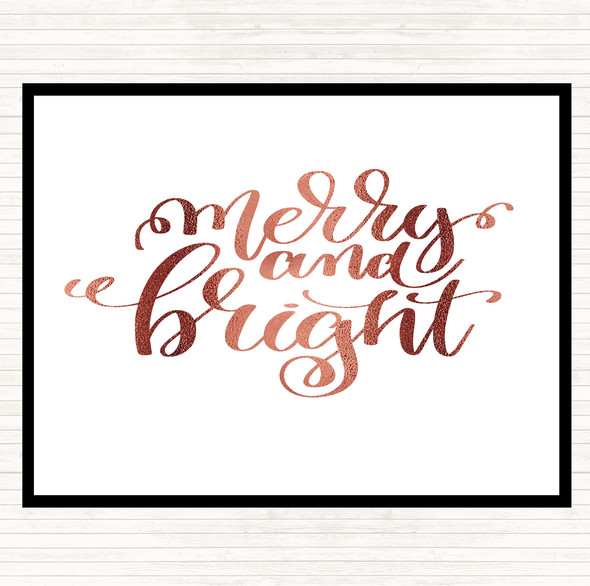 Rose Gold Christmas Merry & Bright Quote Dinner Table Placemat