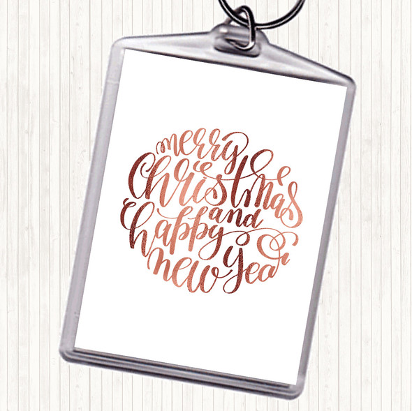 Rose Gold Christmas Merry Xmas Happy New Year Quote Bag Tag Keychain Keyring