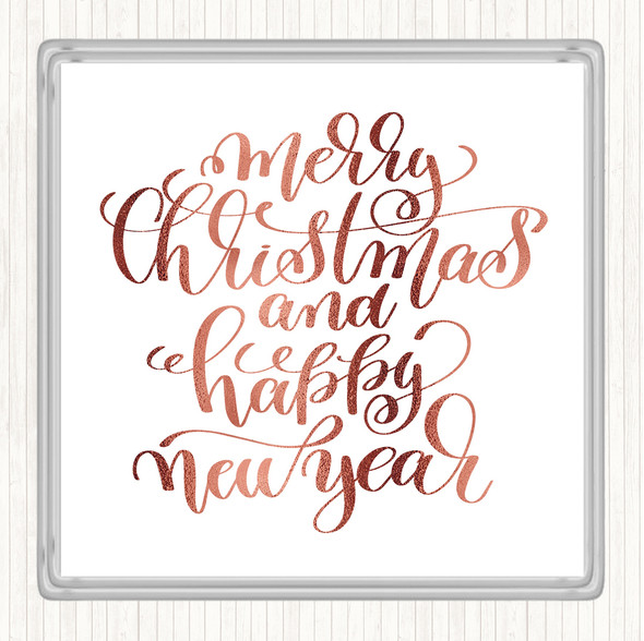 Rose Gold Christmas Merry Xmas New Year Quote Drinks Mat Coaster